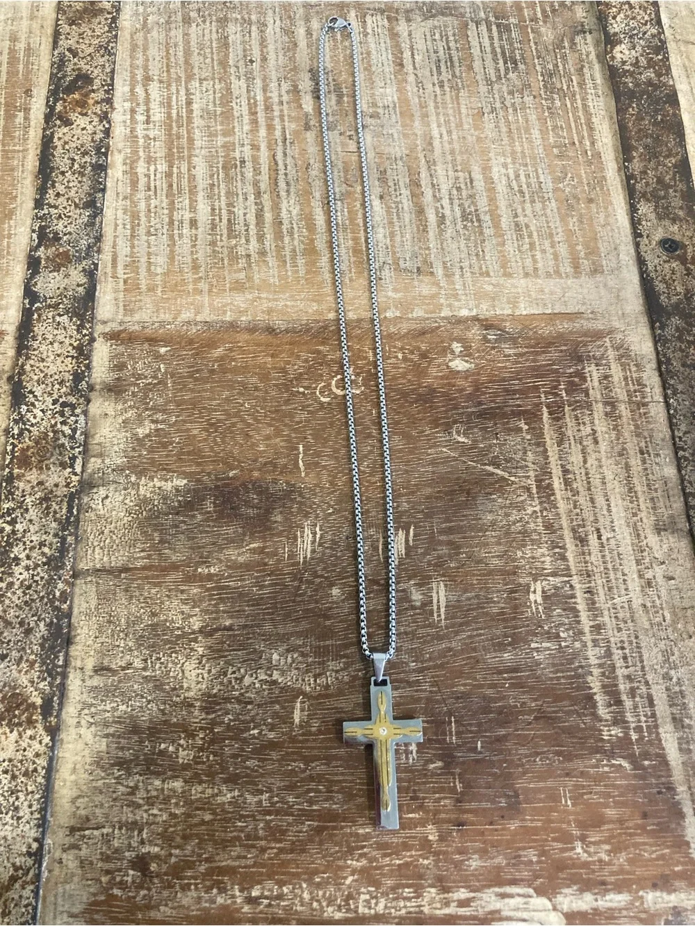 Two-Tone Men’s Fashion Jewelry Cross Pendant Necklace